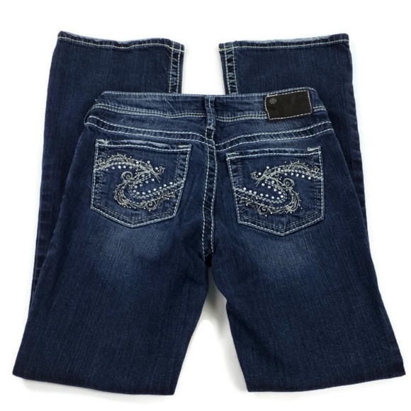 Silver Suki Dark Wash Distressed Low Rise Slim Bootcut Denim Jeans Womens 28 EUC - Picture 3 of 8